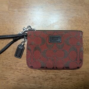 Coach Signature Red and Brown Wristlet